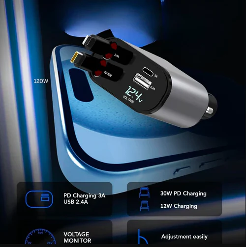 4-in-1 Retractable Car Mobile Charger - Image 5