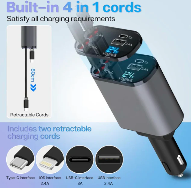 4-in-1 Retractable Car Mobile Charger - Image 6