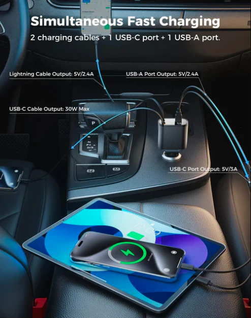 4-in-1 Retractable Car Mobile Charger - Image 7