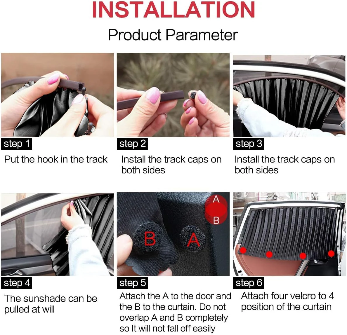 4 Pack Slidable Magnetic Car Side Window Sun Shade Curtain - Image 7