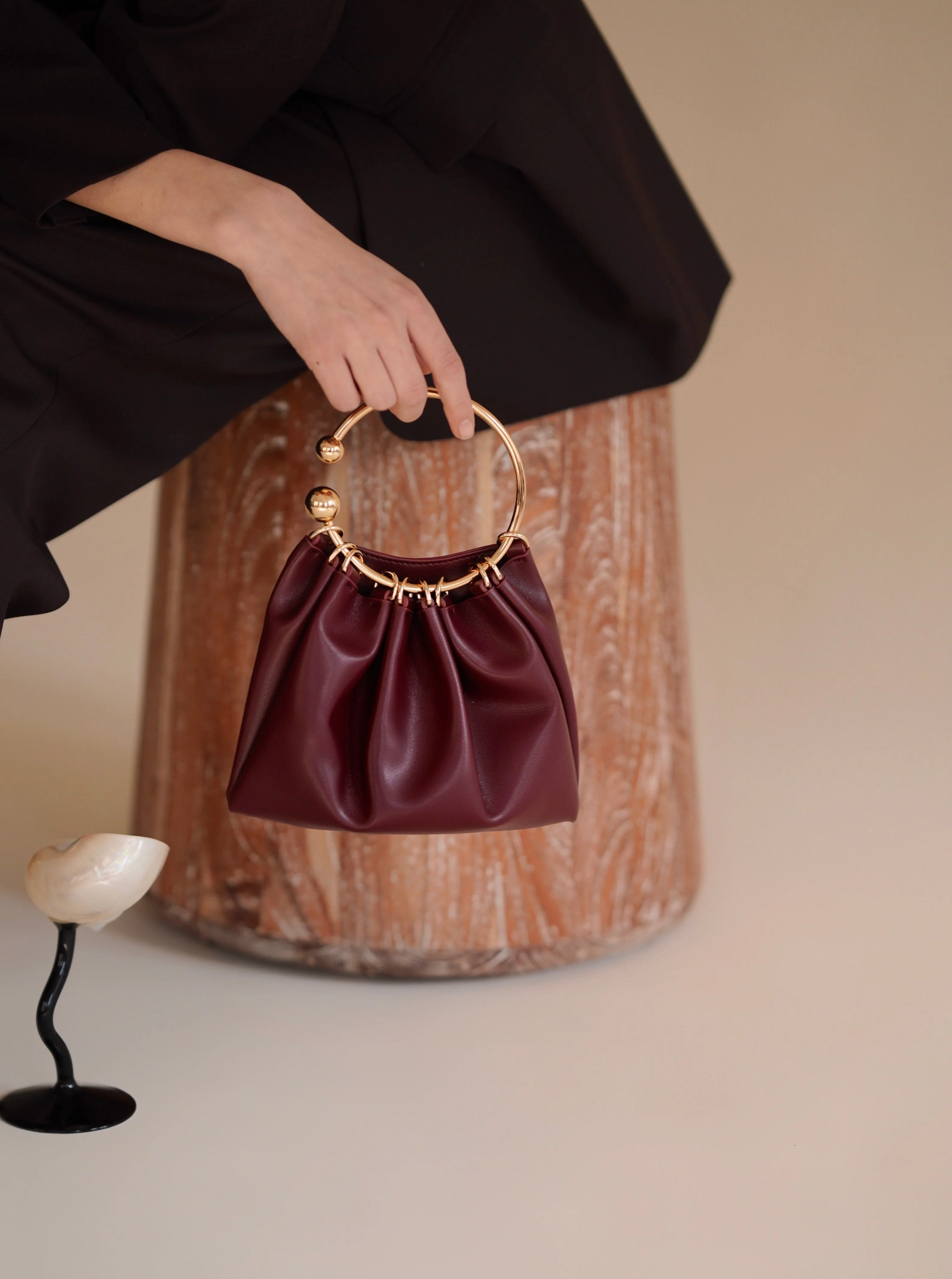 Burgundy Ring Handle Bag - Image 2