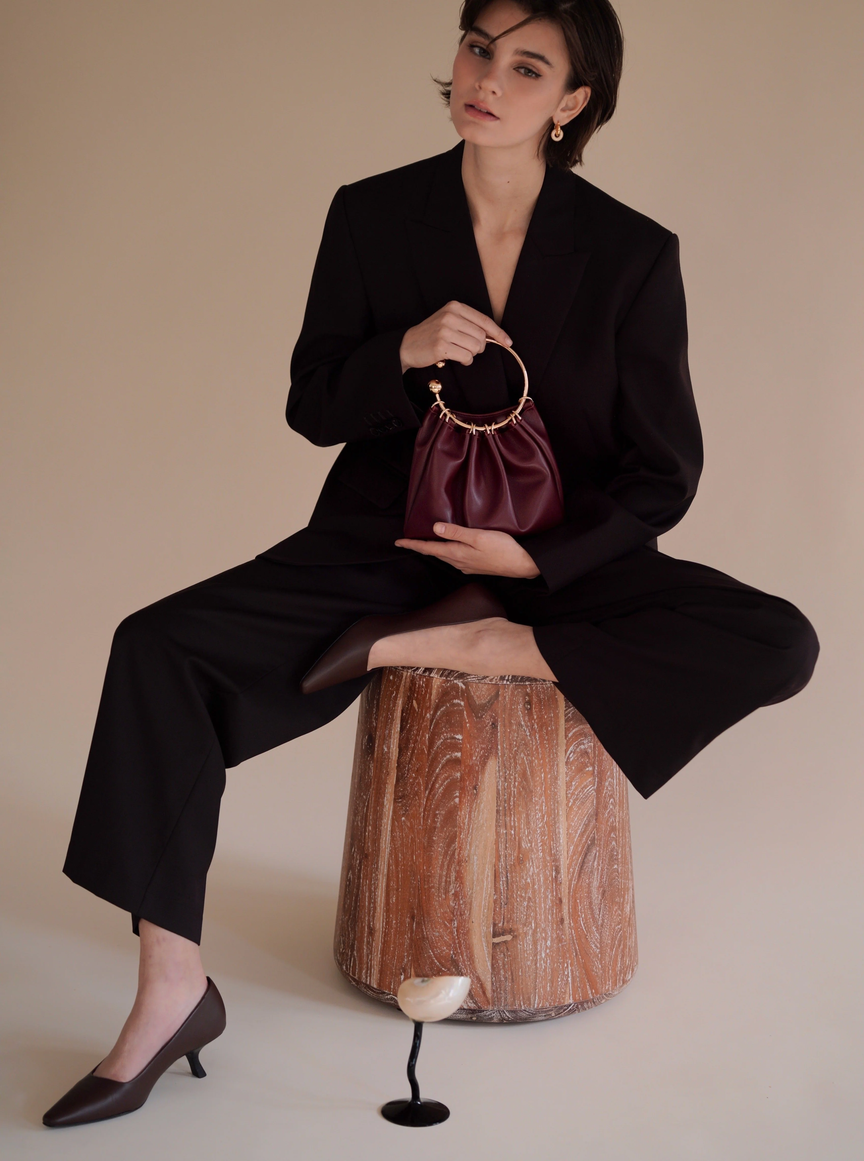 Burgundy Ring Handle Bag - Image 4