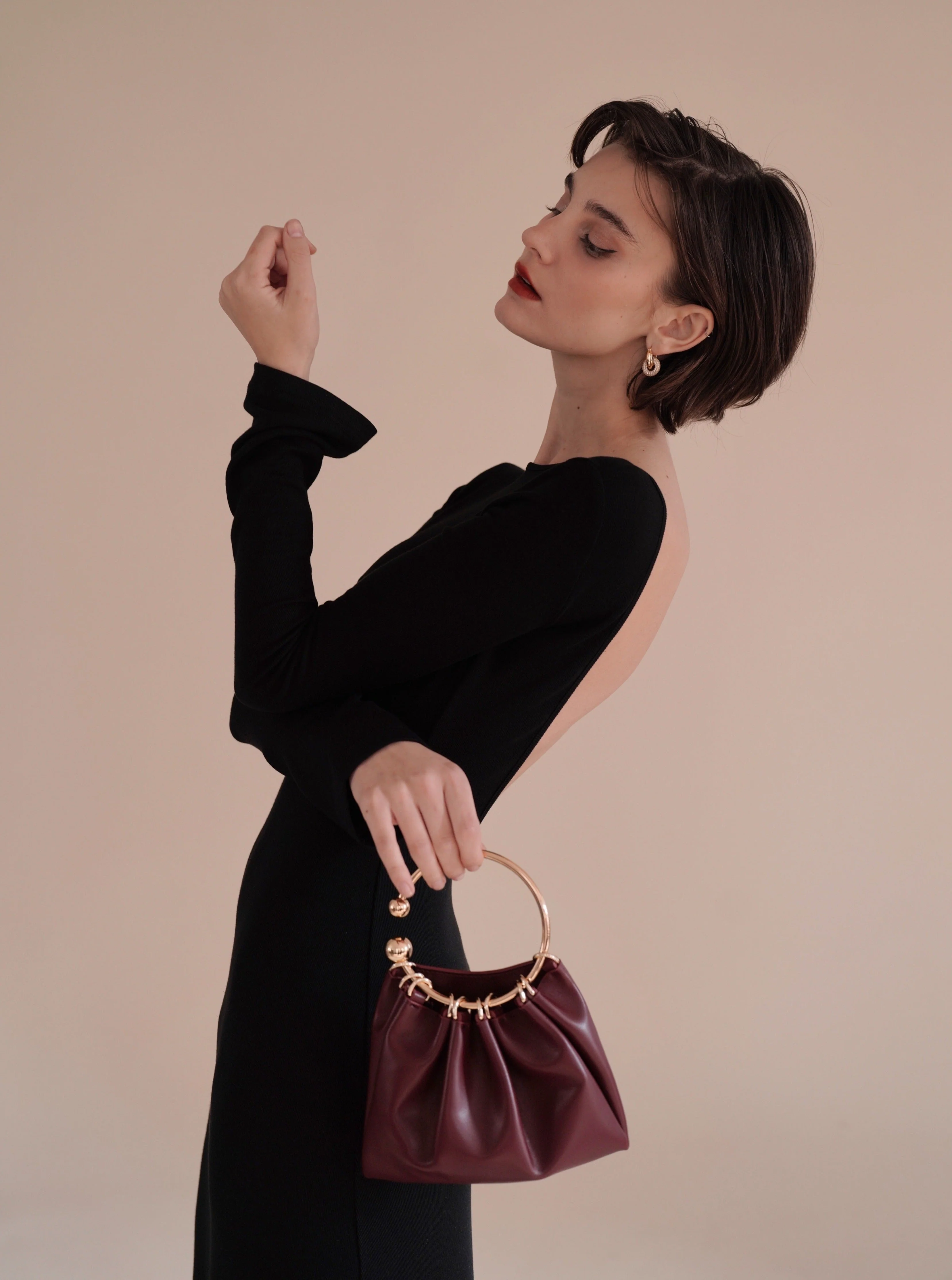 Burgundy Ring Handle Bag - Image 5