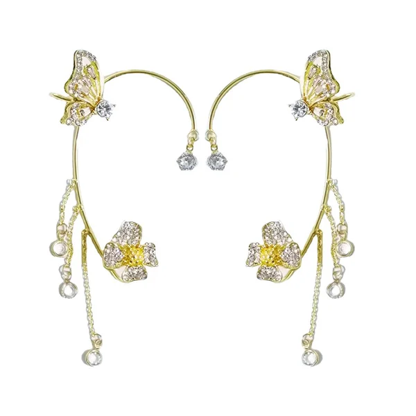 BUTTERFLY FLOWER TASSEL SHINY ZIRCON EARRINGS (1 PAIR) - Image 4