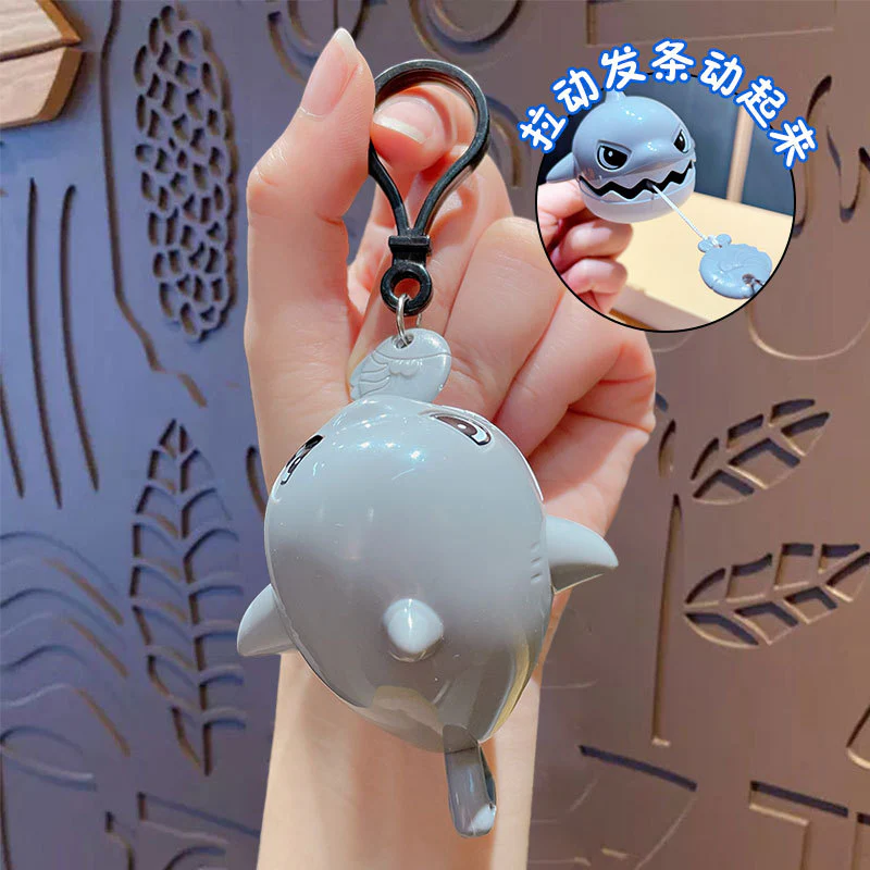Cartoon Pull String Shark Pendant Keychain - Image 4
