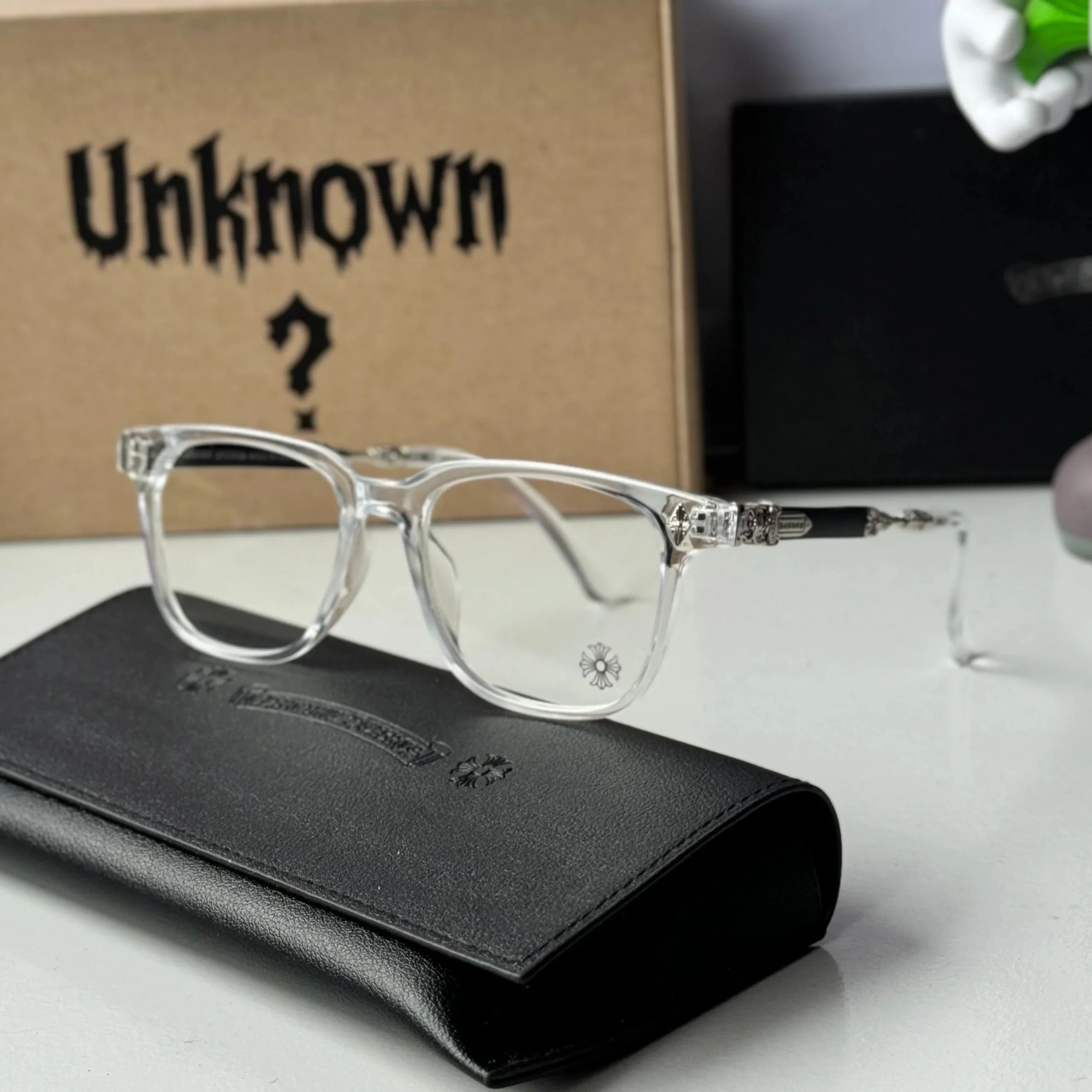 Unisex Rimless UV Crystal Chrome Glasses