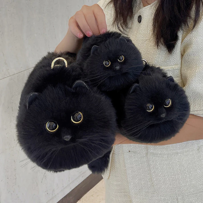 Cute Black Cat Women's Leather Hand bag - Image 3