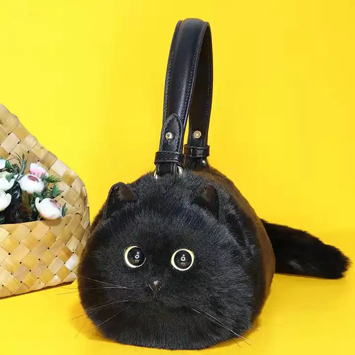 Cute Black Cat Women's Leather Hand bag - Image 4