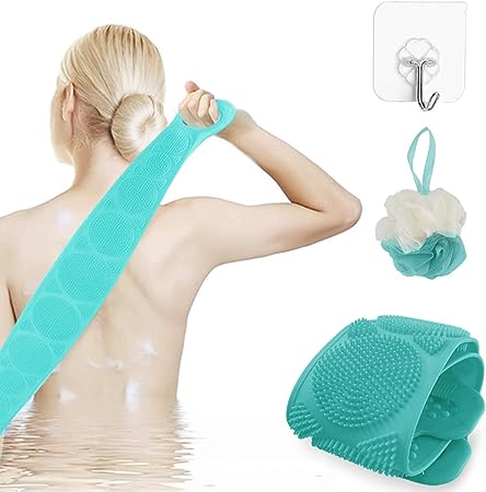Dual-Side Silicone Body Scrubber with Handle - Image 2