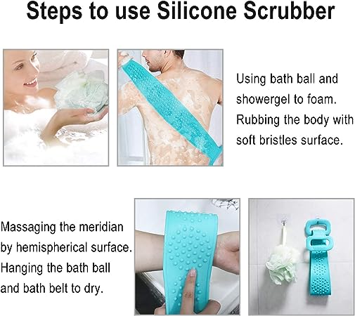 Dual-Side Silicone Body Scrubber with Handle - Image 3