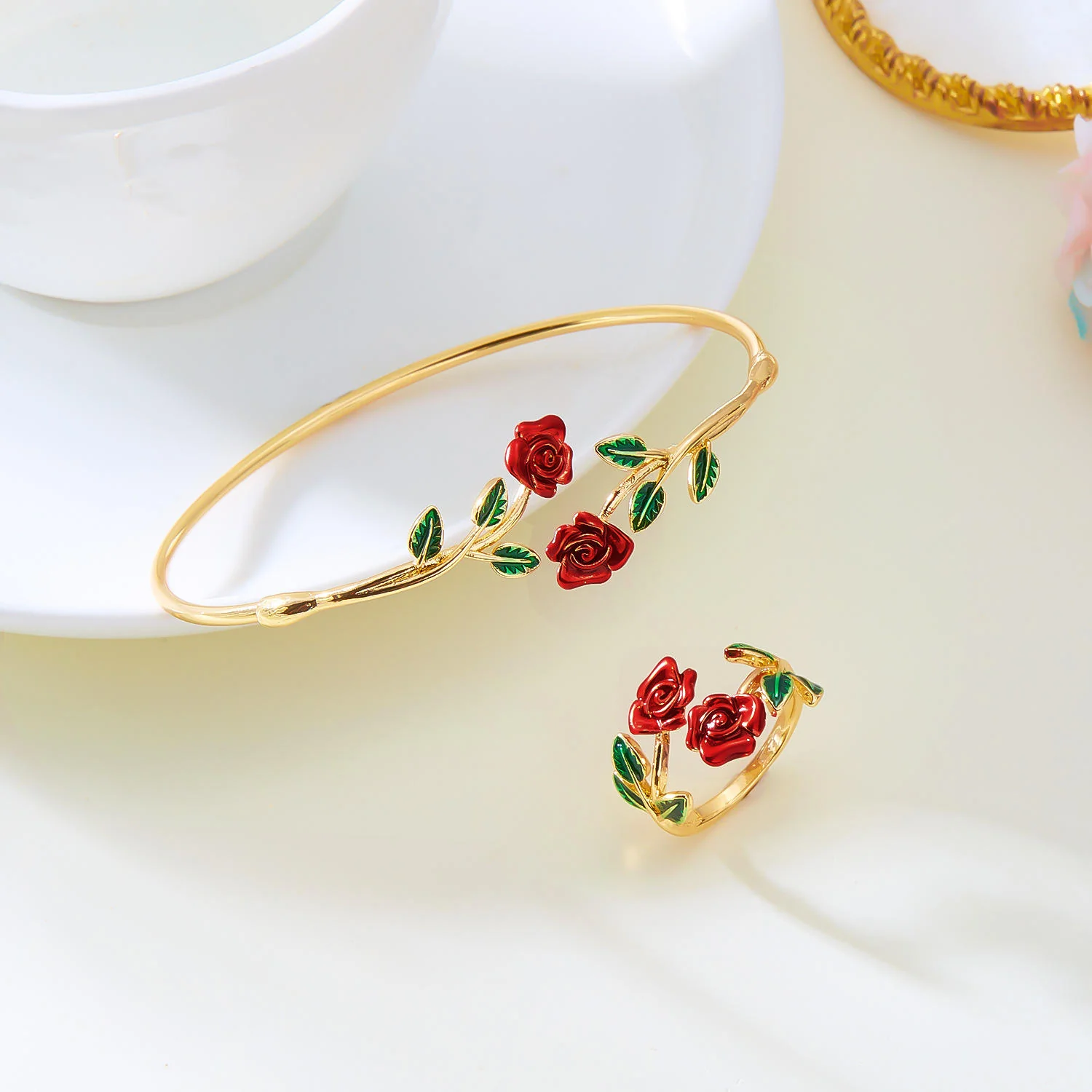 Golden Rose Bloom Bracelet & Ring Set - Image 3