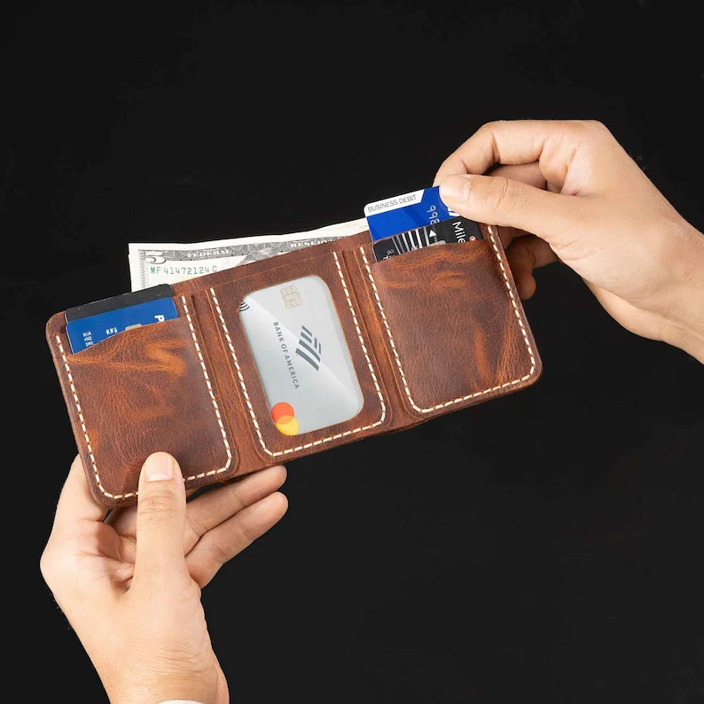 Handcrafted Trifold Leather Wallet - Image 2