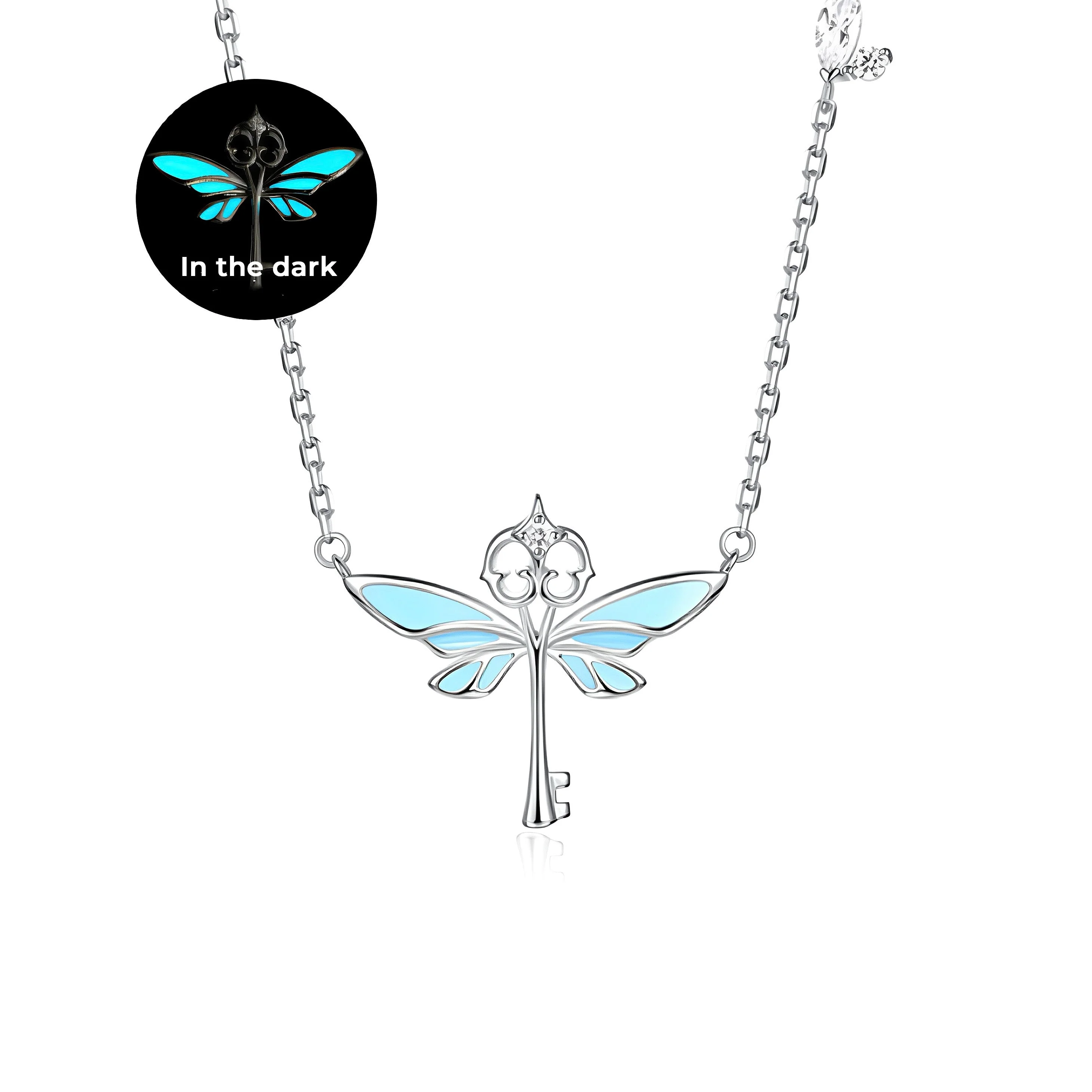Luminous Magic Blue Butterfly Key Necklace - Image 2