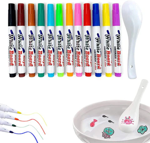 MAGICAL FLOATING PAINTING IN WATER WITH SPOON (12 PCS MARKER) - Image 4