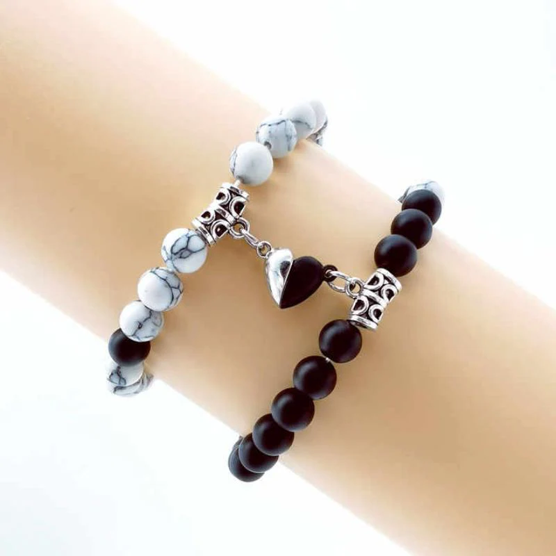 Magnetic Beaded Heart Shaped Couple Bracelet - Image 3