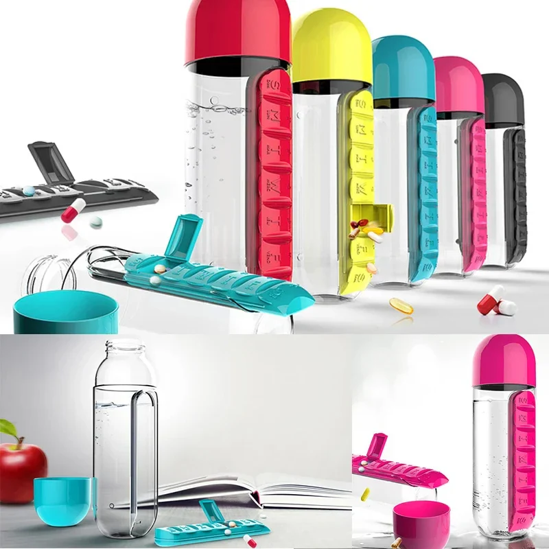 Plastic Drink Bottle with Medicine Pills Box