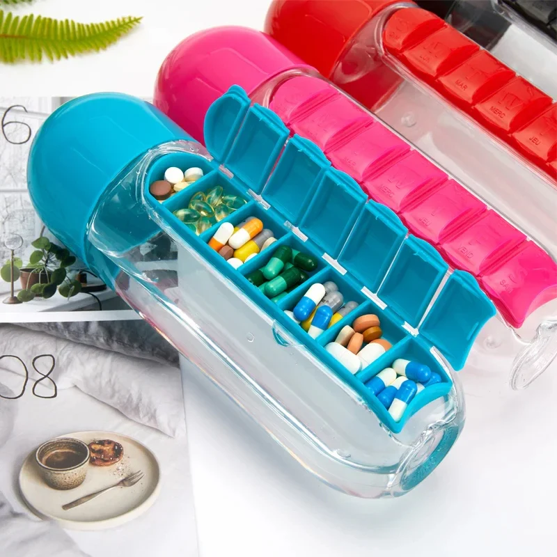 Plastic Drink Bottle with Medicine Pills Box - Image 3