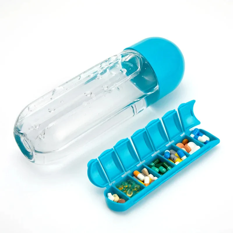 Plastic Drink Bottle with Medicine Pills Box - Image 4