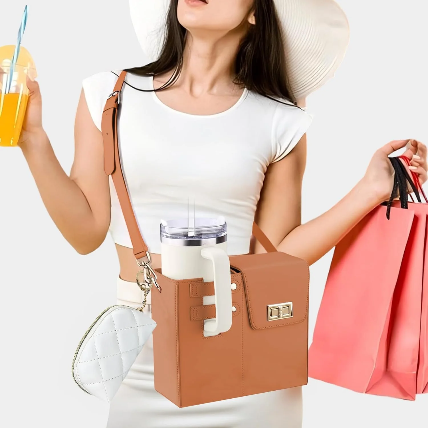 PU Leather Water Bottle Holder Tote Bag - Image 4