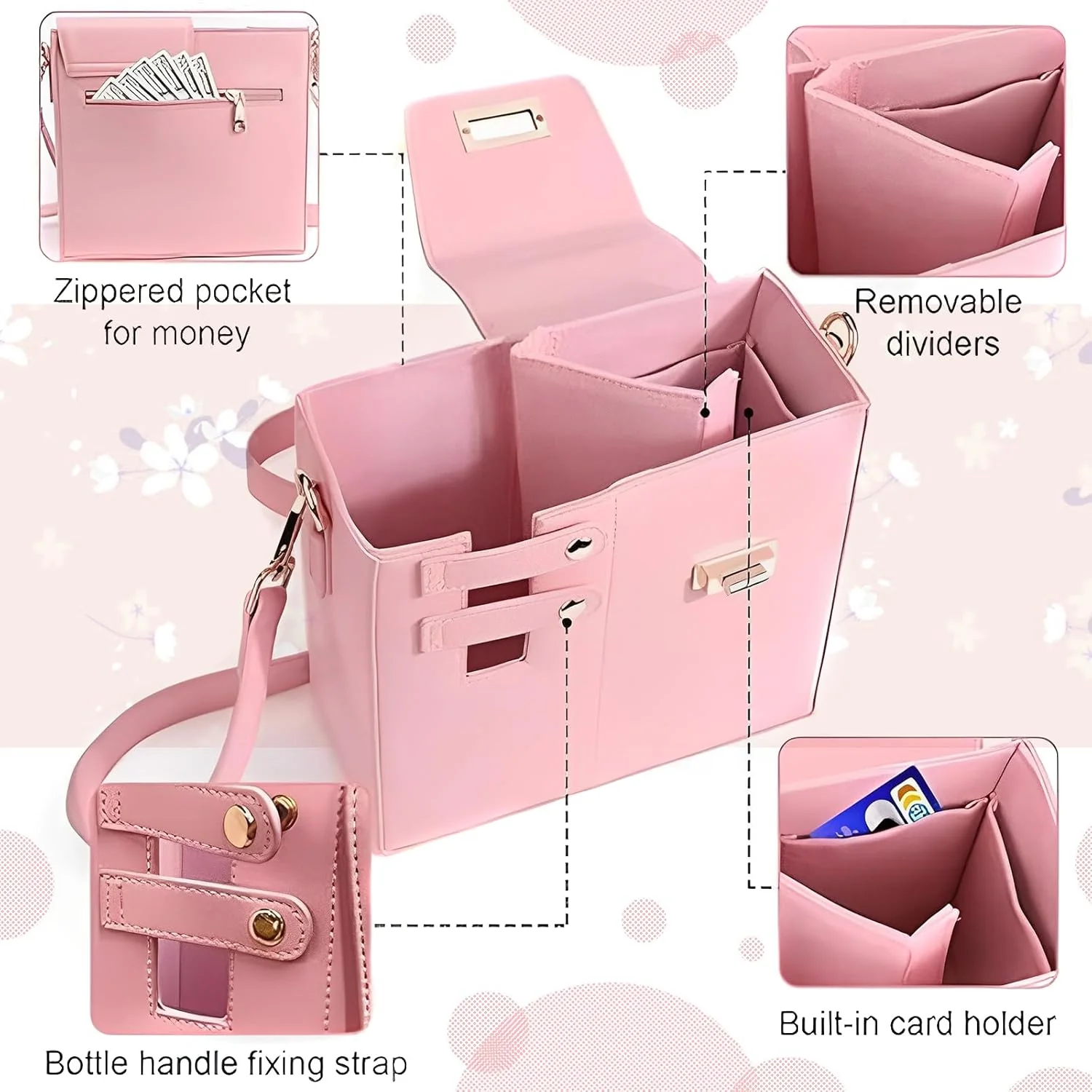 PU Leather Water Bottle Holder Tote Bag - Image 5