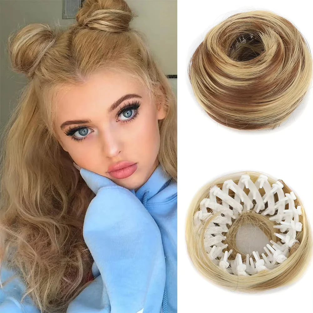 Synthetic Mini Claw Clip in Messy Hair Bun Donut - Image 3