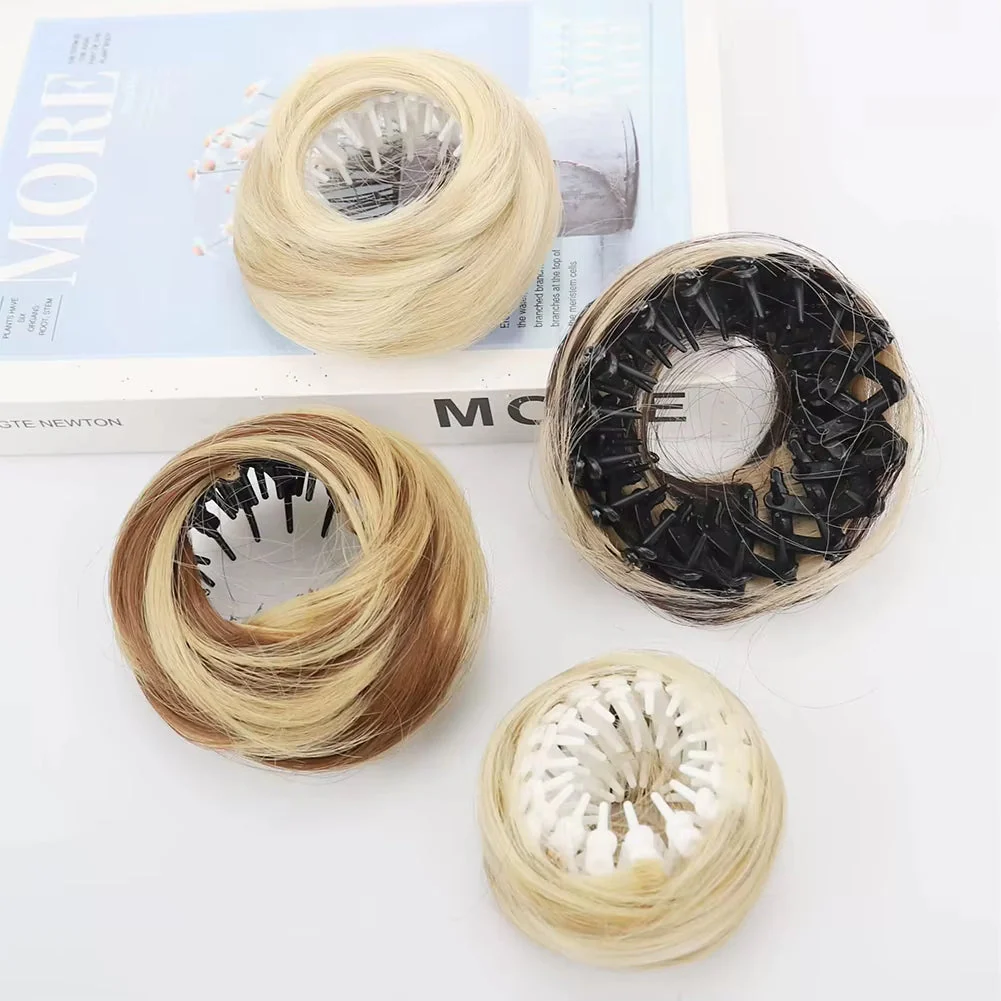 Synthetic Mini Claw Clip in Messy Hair Bun Donut - Image 4