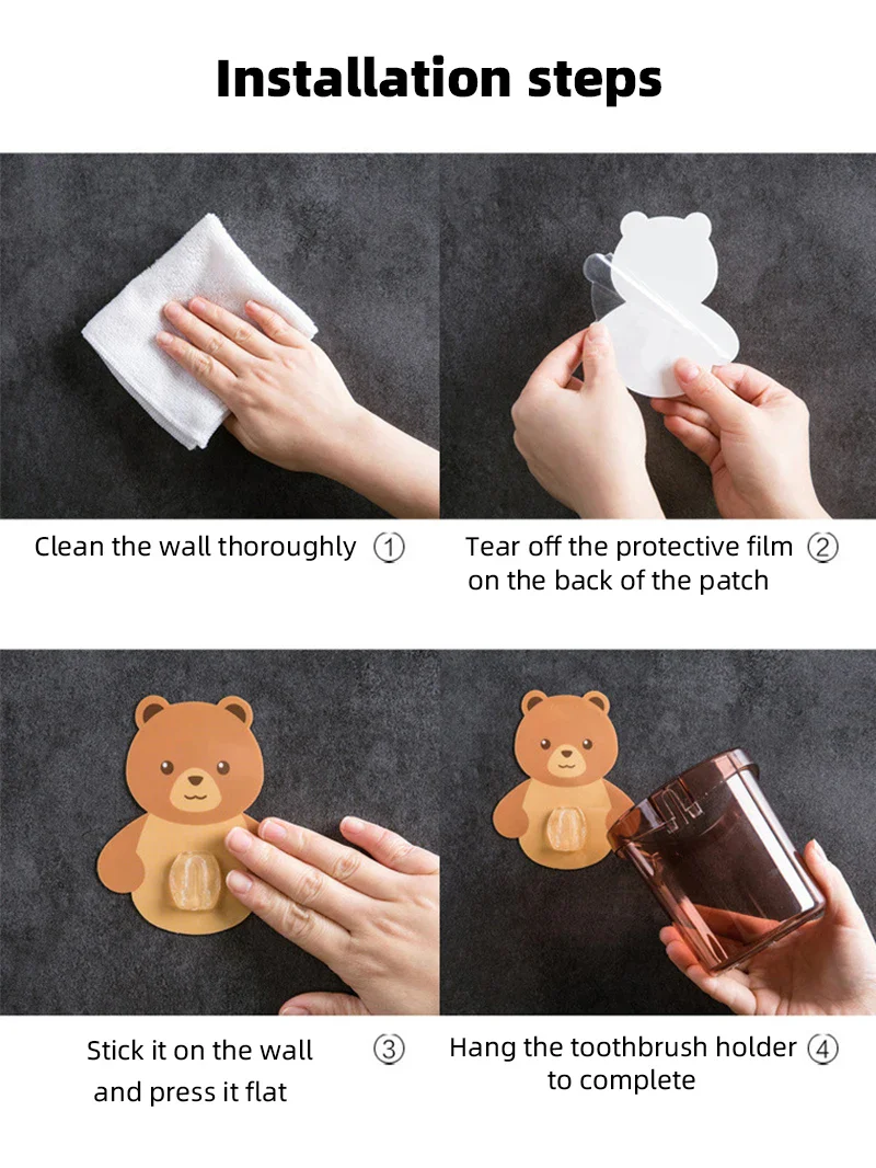 Teddy Bear Wall Mounted Toothbrush Holder Cup - Image 5