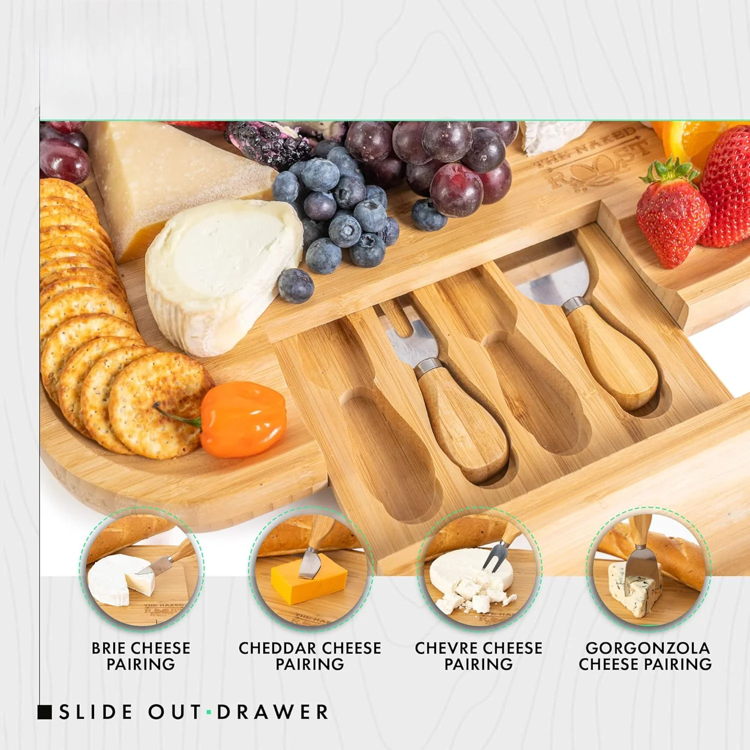 Wooden Bamboo Cheese Board And Knife Set - Image 2
