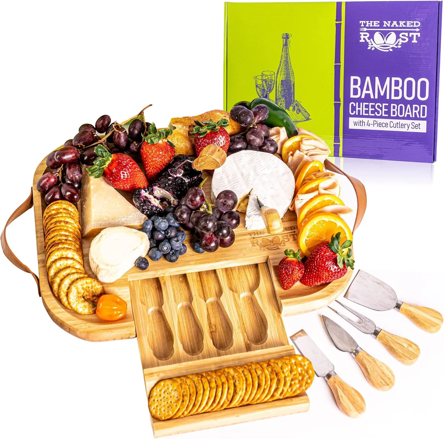 Wooden Bamboo Cheese Board And Knife Set - Image 5